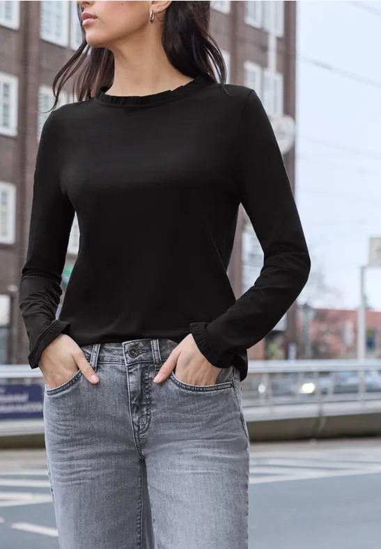 Thumbnail - Street One Studio Frauen Basic Shirt in Schwarz, Gr: 36