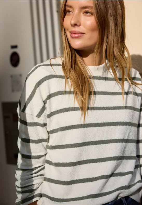 Street One Studio Frauen Langarm Shirt mit Rundhals im Loose Fit in Grün, Gr: 38