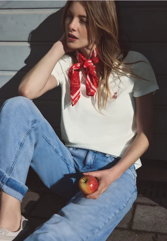 Street One Studio Frauen T-Shirt mit Rundhals und Stickerei in Weiß, Gr: 44