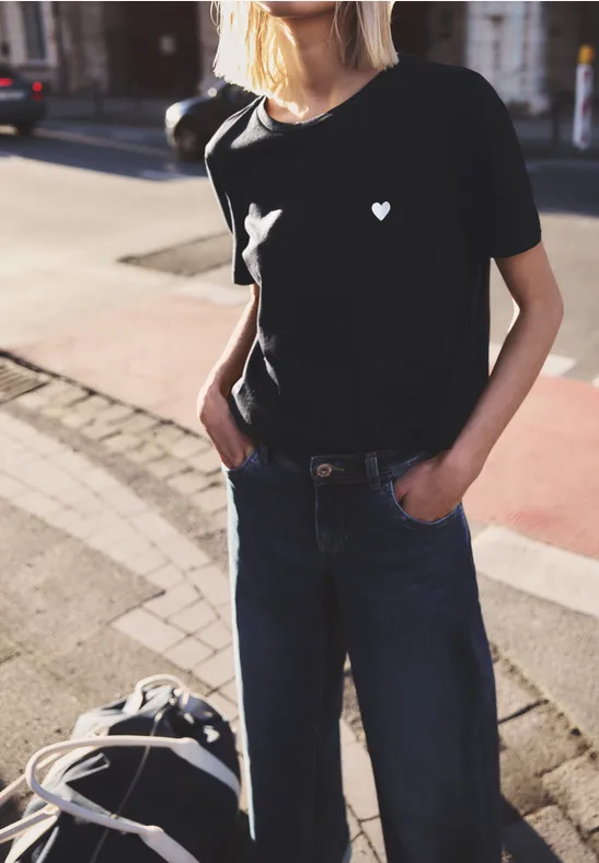 Street One Studio Frauen T-Shirt mit Rundhals und Embroidery in Schwarz, Gr: 38