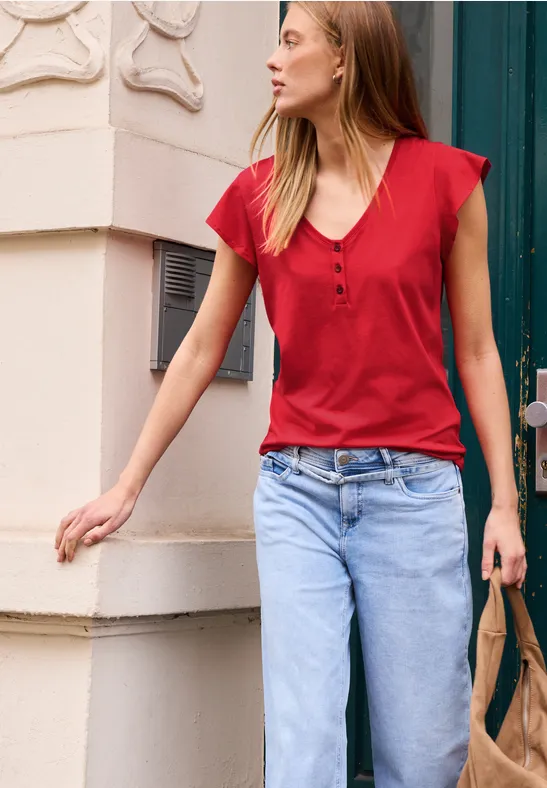 Street One Studio Frauen Shirt mit V-Neck und Volant-Ärmeln in Rot, Gr: 42