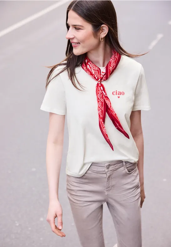 Street One Studio Frauen Basic T-Shirt mit Detailprint in Weiß, Gr: 34
