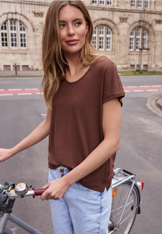 Street One Studio Frauen Dropped Shoulder Shirt aus Jersey in Braun, Gr: 34