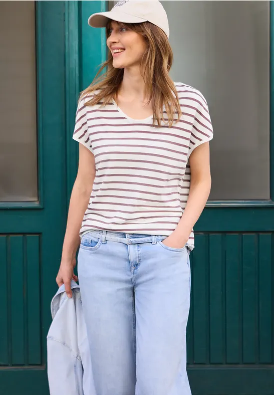 Street One Studio Frauen Dropped Shoulder Shirt mit Streifen in Rosa, Gr: 40