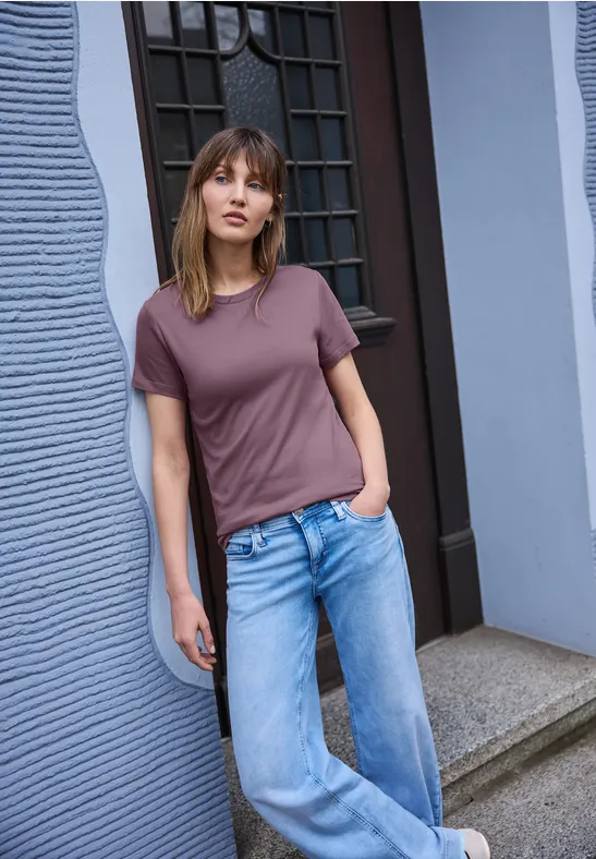 Thumbnail - Street One Basic T-Shirt mit Rundhals und Kurzarm