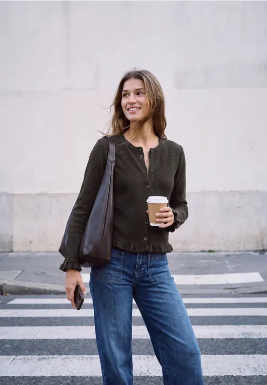 Strick-Look Jacke mit Rüschendetails