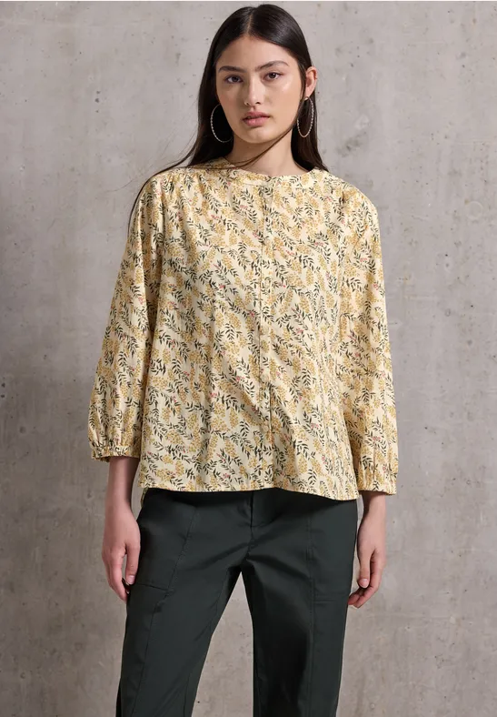 Thumbnail - Street One Studio Frauen Gemusterte Baumwollbluse in Gelb, Gr: 42