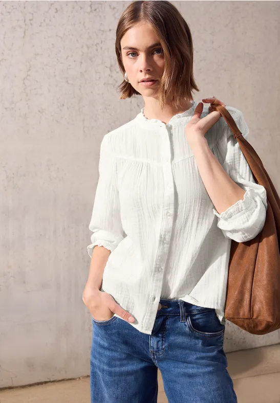 Thumbnail - Street One Studio Frauen Musselin-Bluse mit Rüschen in Weiß, Gr: 44