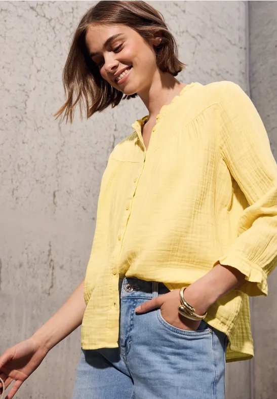 Thumbnail - Street One Studio Frauen Musselin-Bluse mit Rüschen in Gelb, Gr: 46