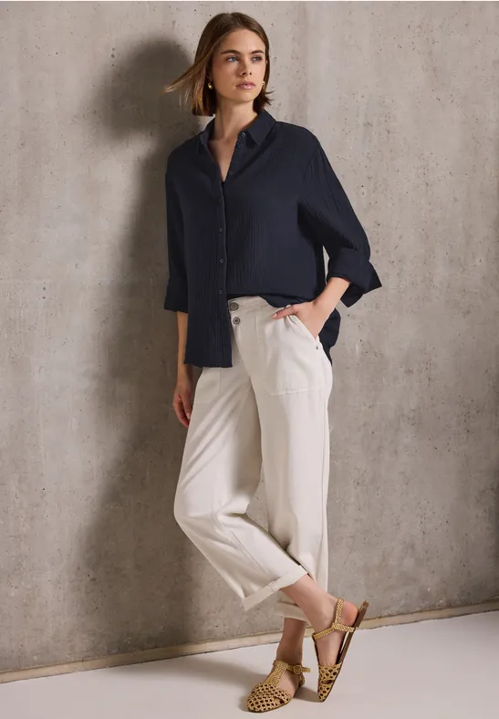 Thumbnail - Street One Studio Frauen Musselin Hemdbluse in Blau, Gr: 46