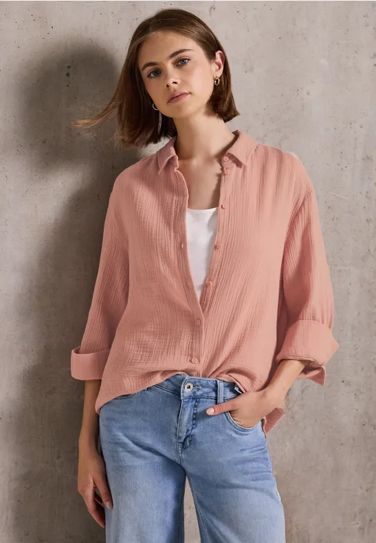 Thumbnail - Street One Studio Frauen Musselin Hemdbluse in Rosa, Gr: 42