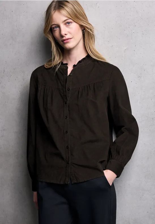 Thumbnail - Street One Studio Frauen Cordbluse mit Rüschendetails in Braun, Gr: 36