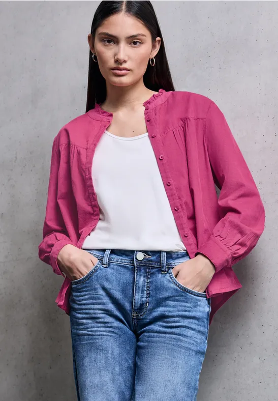 Thumbnail - Street One Studio Frauen Cordbluse mit Rüschendetails in Pink, Gr: 38
