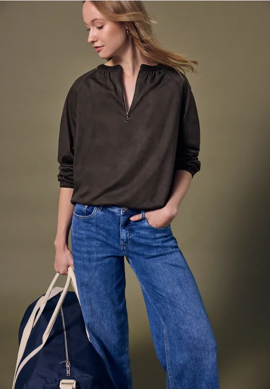 Thumbnail - Street One Studio Frauen Velours Tunika mit Zipper in Braun, Gr: 36