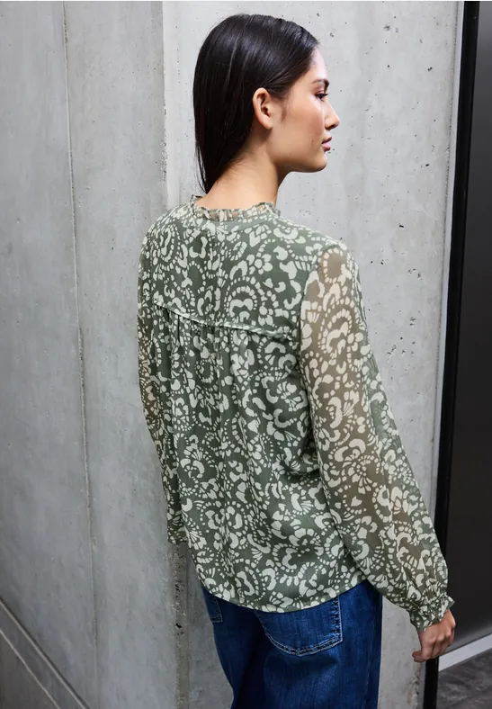 Thumbnail - Street One Studio Frauen Gemusterte Chiffon Bluse in Grün, Gr: 46