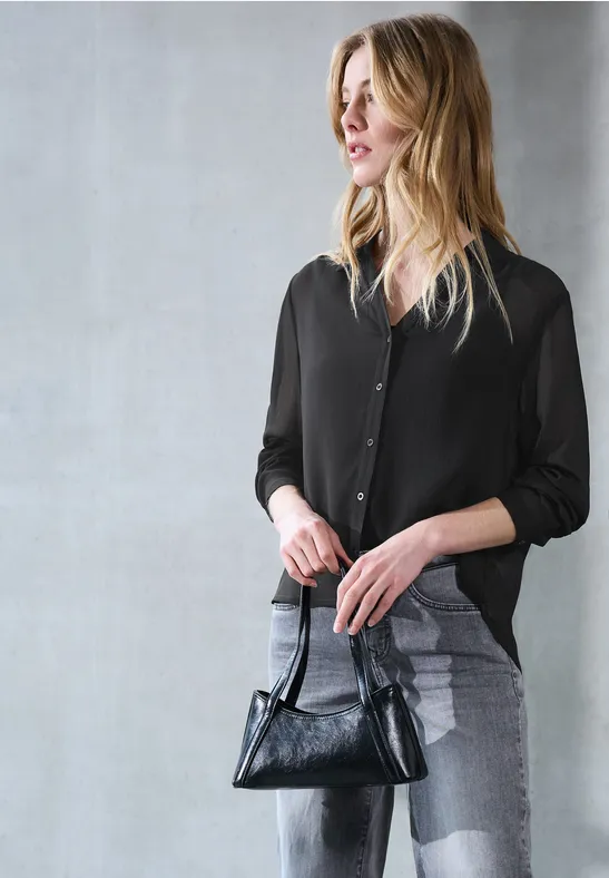 Thumbnail - Street One Studio Frauen Chiffon Hemdbluse in Schwarz, Gr: 38