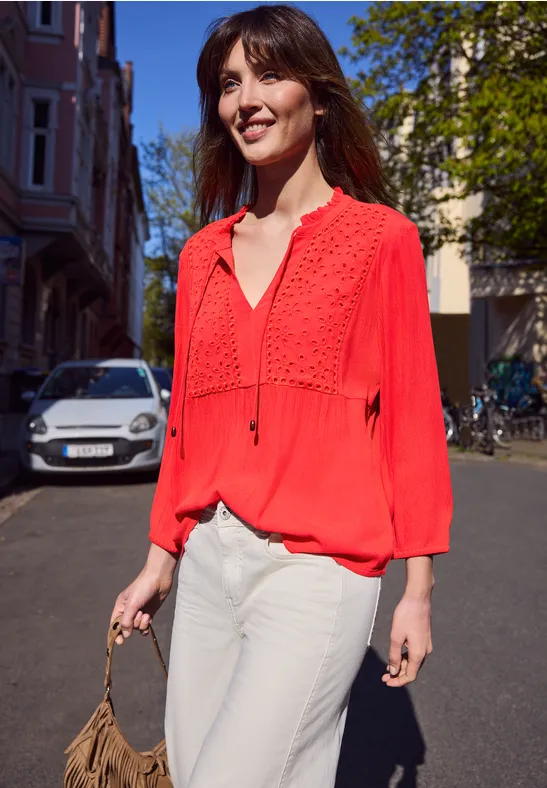 Street One Studio Frauen Tunika mit Split Neck und Embroidery in Rot, Gr: 44