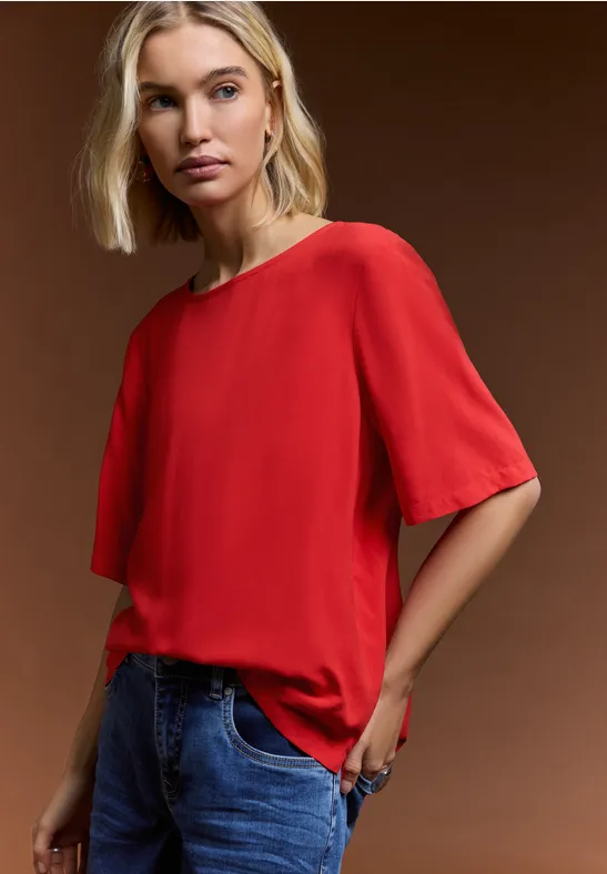 Street One Studio Frauen Kurzarm Bluse mit Rundhals in Unifarbe in Rot, Gr: 34