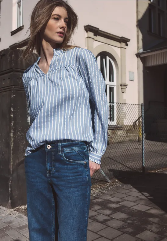 Thumbnail - Langarm Bluse in Seersucker Qualität