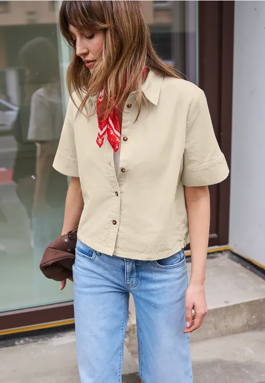 Street One Studio Frauen Kurzarm Bluse in Cord-Qualität in Beige, Gr: 34