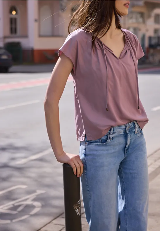 Street One Studio Frauen Dropped Shoulder Bluse mit Split Neck in Rosa, Gr: 38