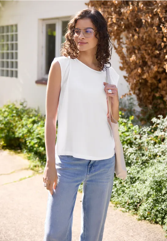 Street One Dropped Shoulder Blusenshirt mit Rundhals female Weiß