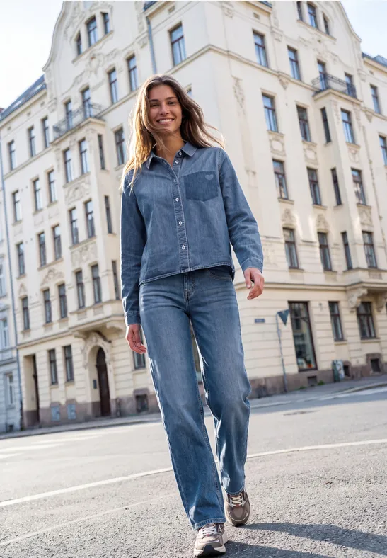 Street One Studio Denimblouse met lange mouwen en knopen