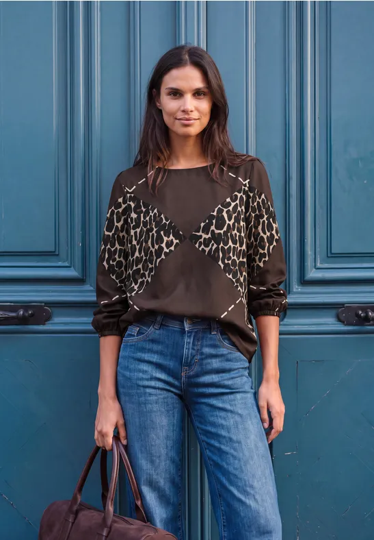 Blouse met ronde hals en een mix van patronen