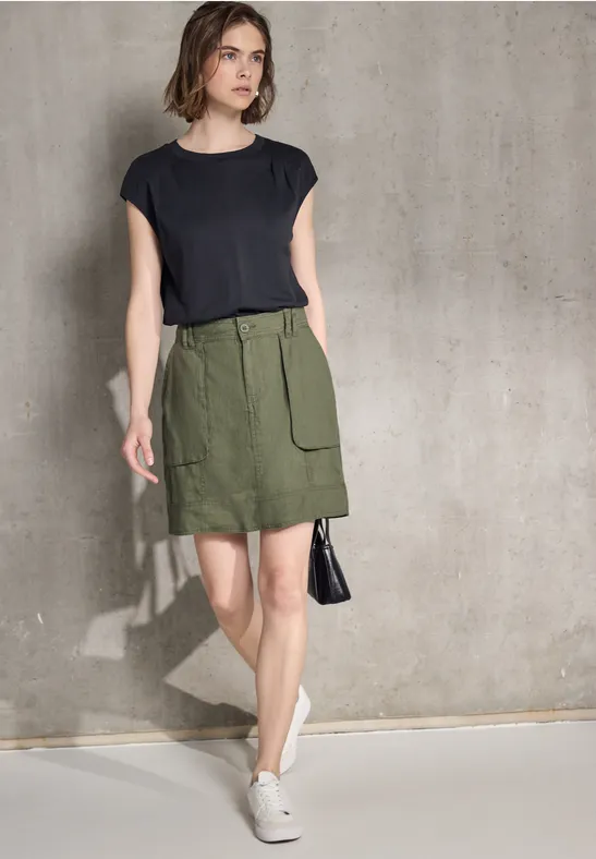 Street One Studio Frauen Leinenrock im Cargo-Look in Grün, Gr: 32