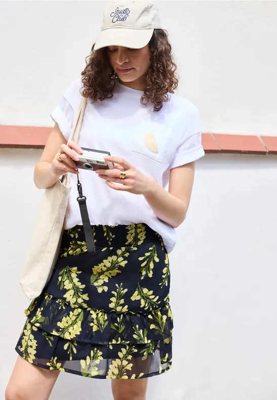 Knielanger Chiffon-Rock mit Print