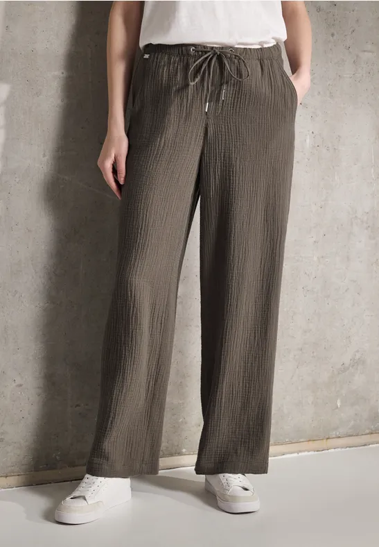 Thumbnail - Street One Studio Frauen Musselin Wide Leg Hose in Braun, Gr: 40