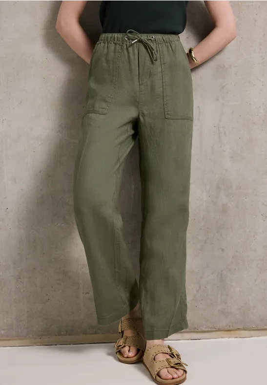 Thumbnail - Street One Studio Frauen Straight Leg Leinenhose in Grün, Gr: 36