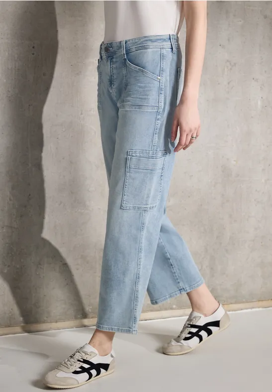 Thumbnail - Street One Studio Frauen Straight Leg Cargo Jeans in Blau, Gr: 31