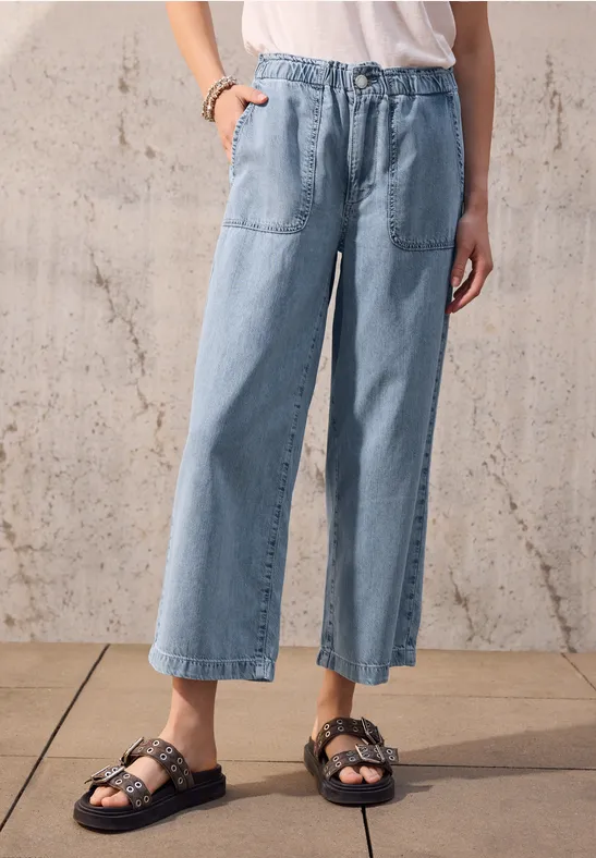 Thumbnail - Street One Studio Frauen Paperbag Wide Leg Jeans in Blau, Gr: 33