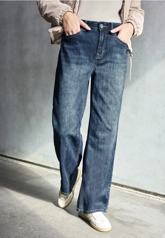 Street One Studio Frauen Wide Leg Jeans in Blau, Gr: 32