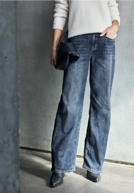 Street One Studio Frauen Wide Leg Jeans in Blau, Gr: 32