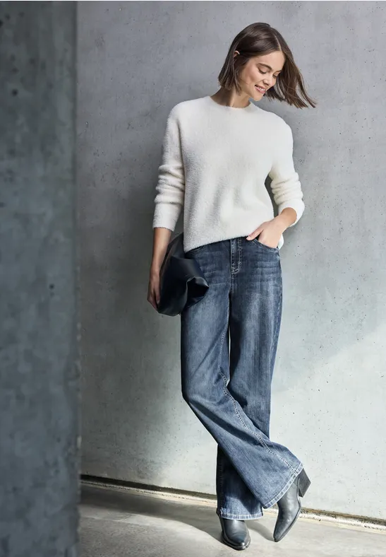 Street One Studio Frauen Wide Leg Jeans in Blau, Gr: 27