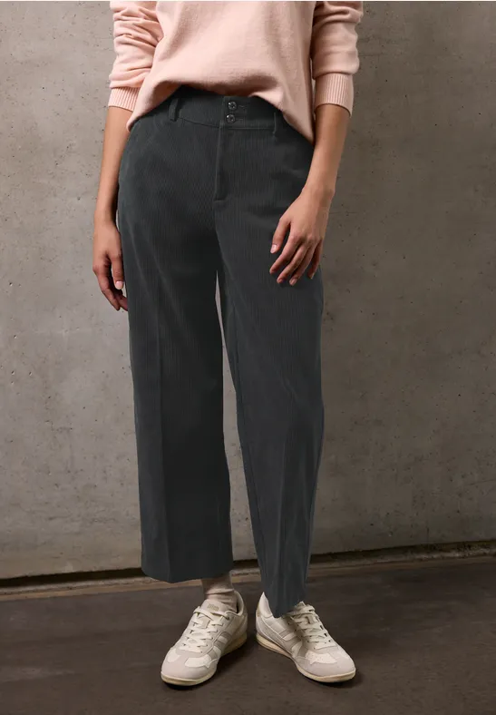 Street One Studio Frauen Straight Leg Cordhose in Grau, Gr: 34