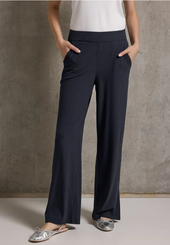 Thumbnail - Street One Studio Frauen Ripp-Hose mit Schlitzen in Blau, Gr: 44