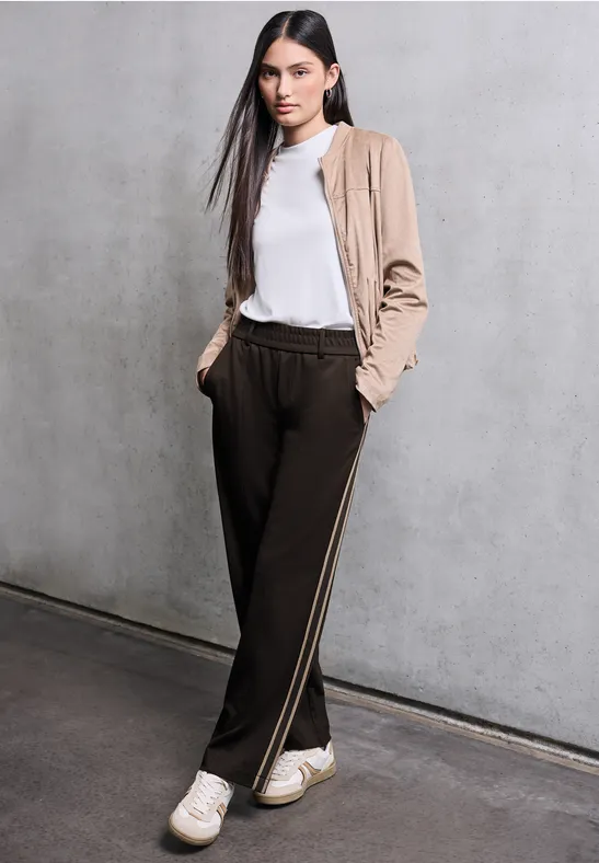 Street One Studio Frauen Hose mit Gallonstreifen in Braun, Gr: 46