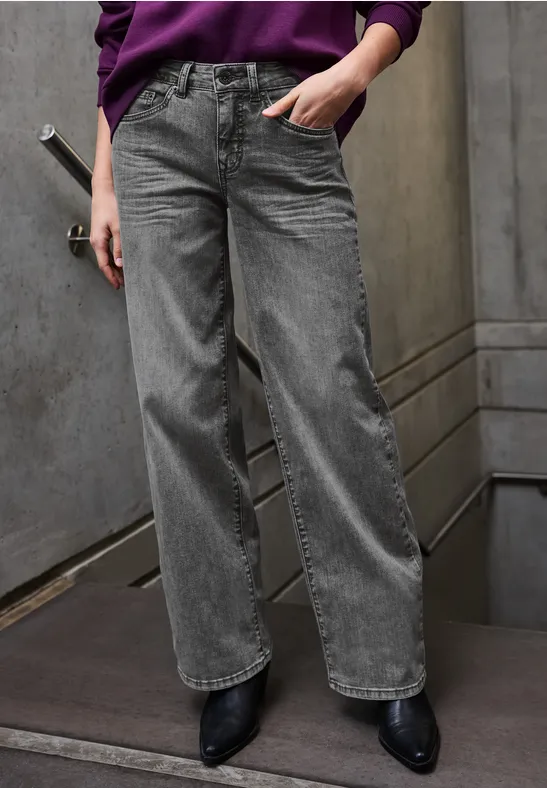 Thumbnail - Street One Studio Frauen Wide Leg Jeans in Schwarz, Gr: 30