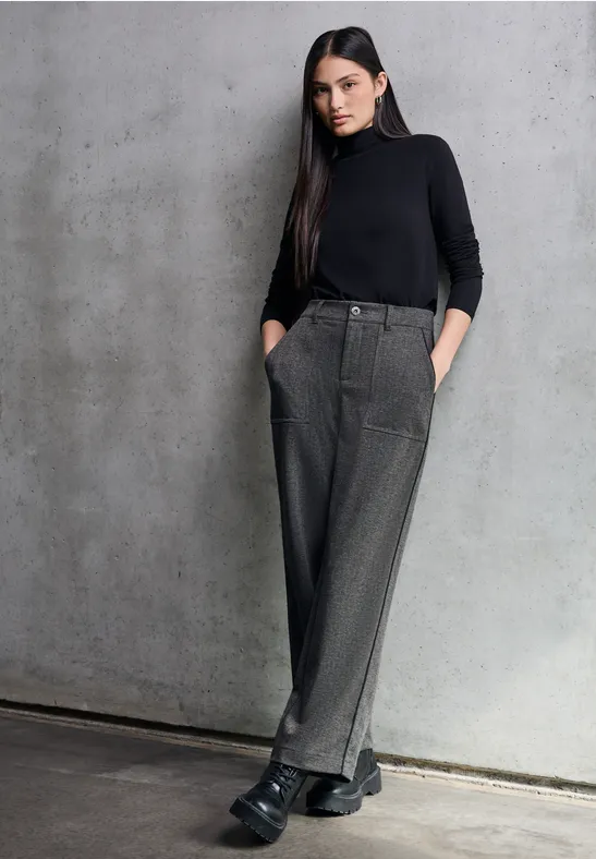 Thumbnail - Street One Studio Frauen Straight Leg Melange Hose in Grau, Gr: 42