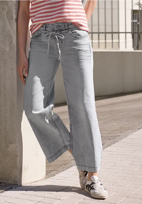 Street One Studio Frauen Cropped Wide Leg Jeans im Loose Fit in Grau, Gr: 24
