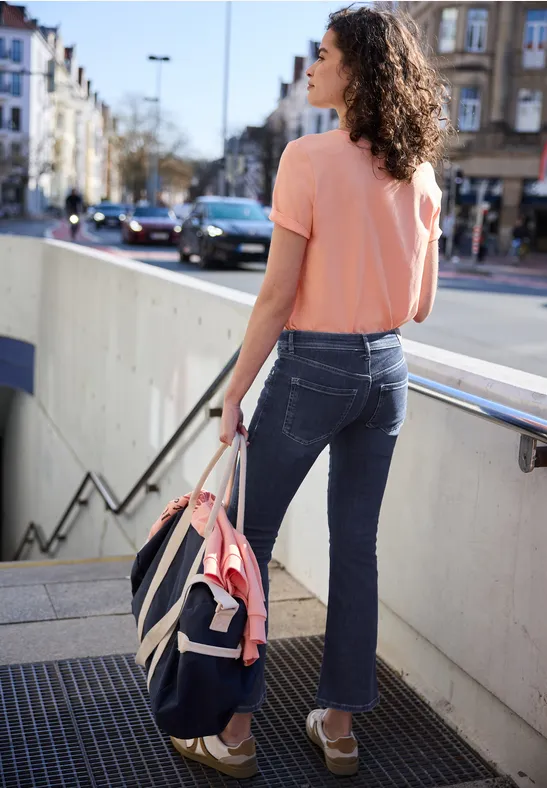 Street One Studio Frauen Mid Waist Kick Flare Jeans im Skinny Fit in Blau, Gr: 24