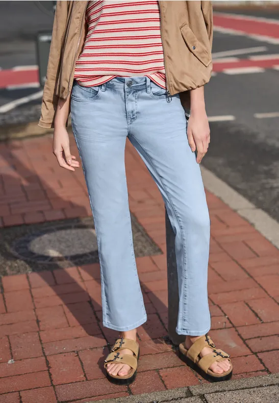 Street One Studio Frauen Mid Waist Kick Flare Jeans im Skinny Fit in Blau, Gr: 25