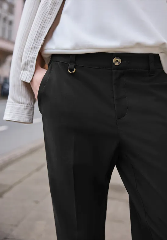 Street One Studio Frauen Mid Waist Slim Leg Chino im Casual Fit in Schwarz, Gr: 32