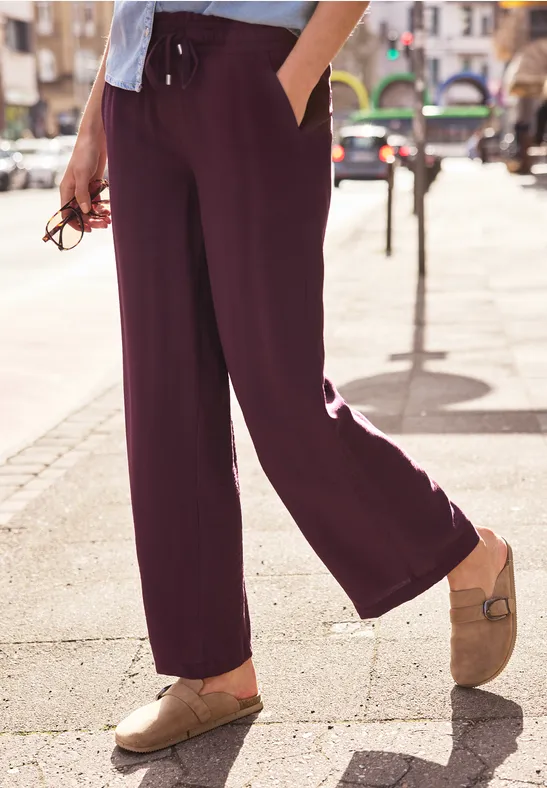 Street One Studio Frauen Mid Waist Wide Leg Hose mit Struktur in Lila, Gr: 32