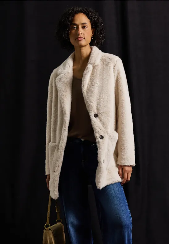 Street One Manteau En Fausse Fourrure Femme - Col à Revers, Poches Latérales, Douillet Et Élégant
