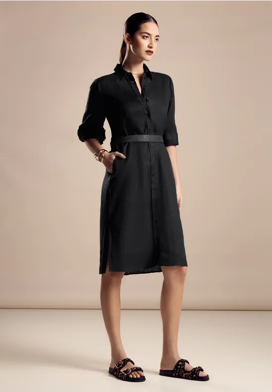 Hemdblusenkleid leinen schwarz Clearance