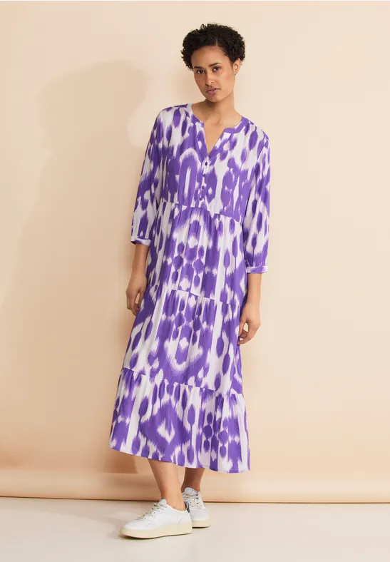 Street One Damen Kleid Mit Print – Viskose, V-Ausschnitt, Bindegürtel, Knielang